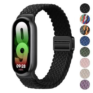 Magnetic Buckle & Braided Nylon Strap for Xiaomi Mi Band 10/9/8 NFC - Soft Adjustable Elastic Loop Band Comfortable Sport Accessories