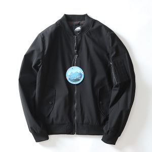 Water-Resistant Breathable Comfortable Pure Color Mens Baseball Collar Flight Suit Jacket Fashion Urban Style Long Sleeve Zipper Closure