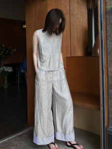 Grey Linen Vest And Pants Set Elegant Sophisticated Autumn Winter Fashion High End Feeling Classic Money Look Womens Suit