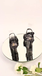 Giày cao gót nữ mũi hở màu đen - Lume da PU cao cấp đế cao su non chống trơn trượt đế cao 5cm