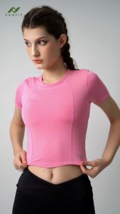 Áo thun thể thao nữ tập Gym Yoga Pilates FANFIT FFTS001 - có lót trong tay ngắn cách điệu lai bầu  Tặng mút ngực - TYM FASHION