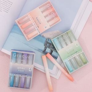 Set 4 Bút Ghi Chú Highlight Bút Dạ Quang Thân Tròn Màu Pastel Lông Mềm Thiết Kế Độc Đáo Tiện Dụng