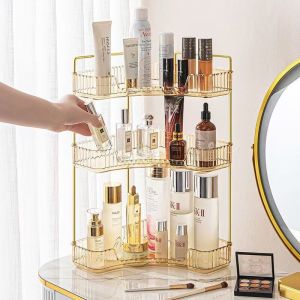 กล่องเก็บเครื่องสำอางค์ ตั้งโต๊ะ หรูหรา กล่องใส่ของโต๊ะเครื่องแป้ง ชั้นวางเครื่องสำอางในห้องน้ำ ชั้นวางแบบสามเหลี่ยม ชั้นใส่เครื่องสำอาง ชั้นวางน้ำหอม