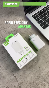 Hippo Elite Rapid SSFC 45W Adaptor Samsung Super Fast Charging 2 Port Usb A C Kepala Charger Casan Adapter Fast Charging Multi Protocol Quick Charging Android