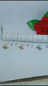 KALUNG TITANIUM ANGSA LOVE 2 PERMATA UNGU PERHIASAN WANITA ELEGANT ANTI KARAT ANTI LUNTUR