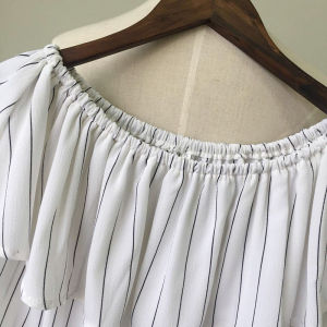 Loose Long Sleeve T-Shirt Womens Summer Cotton Linen Blend Street Style One Shoulder Exposure Gauze Edge Straight Tube Top