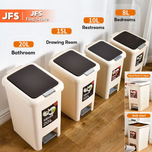 JFS Foot Pedal Pressed Trash Can with Cover Waterproof Garbage Bin for Kitchen Bathroom with Cover Wastebasket Garbage Container Trash Bin for Home