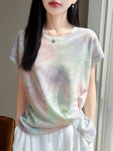 YUEXINYIRONG | French Rainbow Dye Printed Ice Silk Breathable T-shirt