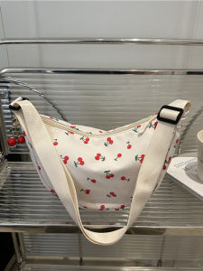 Summer 2025 French Style Underarm Bag Fashion Cherry Print Simple Handheld Dumpling Bag Soft PU Leather Commuter Style Womens Bag