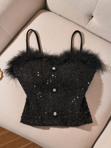 Shiny Sequin Womens Short Crop Top Vest Innerwear Outerwear Sweet Style Slim Fit Fashionable Innerwear for Young Women