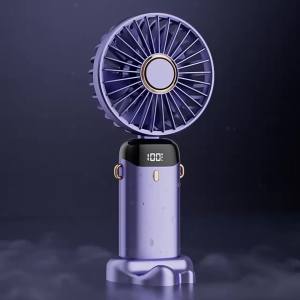 Quạt Cầm Tay Có Thể Gập Lại Sạc USB 5 Tốc Độ Tích Hợp Giá Đỡ Điện Thoại Màn Hình Kỹ Thuật Số Và Móc Treo Cổ