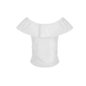 YUEZHONGWEI | French Elegant Off-Shoulder Ruffle Sleeveless White T-Shirt Women Summer Design Slim Fit Exposed Shoulder Top Commute Style Pure Color