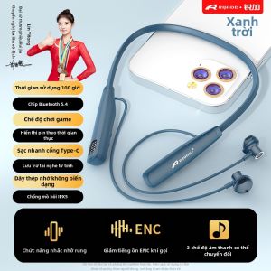 Tai Nghe Bluetooth Không Dây Thời Lượng Pin Siêu Dài Dành Cho Nữ Tai Nghe Không Dây Thể Thao Thiết Kế Dây Đeo Cổ Âm Thanh Siêu Cao Không Cần Đeo Tai
