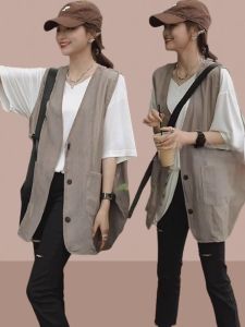 เสื้อกั๊กผู้หญิง ทรงบาง แฟชั่นฤดูร้อน 2025 เสื้อคลุมกันหนาวแบบใหม่ ทรงหลวม สไตล์ยุโรป คอวี กระดุมเดียว