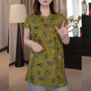 Shalldoer | ชุดเดรสแขนสั้นลายดอกไม้สไตล์ย้อนยุคสำหรับผู้หญิง ชุดเดรสแขนสั้นปักลายกันแดด กางเกงยีนส์เอวสูง ชุดสองชิ้น ฤดูร้อน 2025