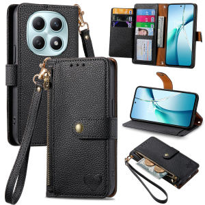 szhaiyu | Leather Zipper RFID Wallet Phone Case for RedMi Note 15 14 Pro Plus 15 Pro + Wrist Strap Multi-Card Slot Flip Purse Holder Cover