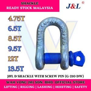 J&L BELENGGU D GALVANI DENGAN PIN SKRU /  GALVANIZED D SHACKLE WITH SCREW PIN (G-210 DW) 4.75T - 13.5T