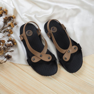 Camou Sandal Gunung Wanita Dewasa Teplek Korean Style Tali Belakang Bahan Karet Empuk Sumba Caramel