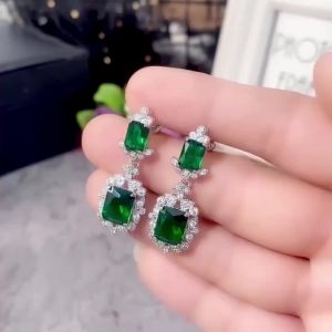 Huitan Cao Cấp Xanh Cubic Zirconia Tòn Ten Hoa Tai Nữ Thanh Lịch Cưới Đính Hôn Hợp Thời Trang Phụ Kiện Trang Sức