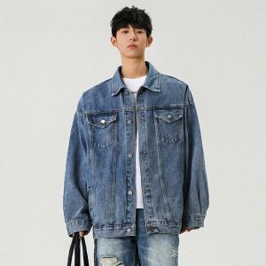 HetingHOME | Hetinghome Loose Fit Denim Jacket For Men Autumn Fashion Streetwear Vintage American Style Couples Outerwear Youth Trend