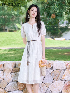 POEMLADY | Lyocell Summer New Dress Short Sleeve Fitted Waist Mid-Length
