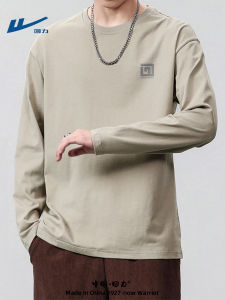 เสื้อยืดคอกลมแขนยาวผ้าฝ้ายแท้สำหรับผู้ชาย ทรงหลวม ทรงพื้นฐาน ฤดูใบไม้ผลิและฤดูใบไม้ร่วง เสื้อชั้นในผู้ชาย แบรนด์ Warri