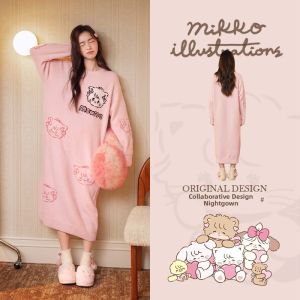 GONGDIE | Thermal Thickening Static Protection Half-side Fleece Sleepwear Dress