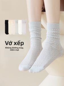 MiiOW | Tất lưới thoáng khí màu xám mỏng đến giữa bắp chân cho nữ mùa hè mới về phong cách ballet tất dày bằng cotton nylon và polyester kháng khuẩn