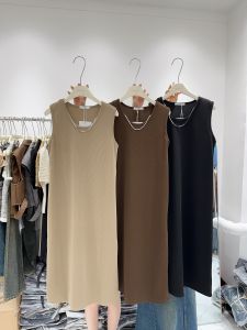 Spring Style Vest Dress with Necklace Loose Straight Cut Womens Inner Wear Long Dress Slimming Effect Cotton Sweet Style