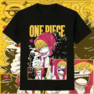 Bandai | 2026 Summer One Piece Corazon Retro Cotton Print T-Shirt Anime Fans Casual Sport Harajuku Top Adult Kids Short Sleeve Tee Y2k