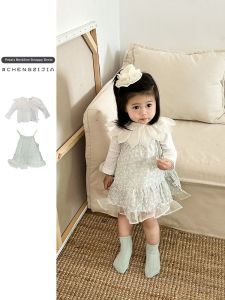Spring Autumn Style Korean Design Lovely Sweet Girls Floral Dress Set