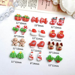 20PCS Kawaii Painted Snowman Gloves Resin Nail Charms 3D Cartoon Reindeer Gift Box Nail Art Decorations DIY Christmas Nail Parts