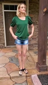 310 Summer European and American TEMU Casual Slim Asymmetrical Crossbody V Puff Sleeve Short Dress T Shirt Top for Women