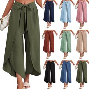 Casual Slit High Waist Wide Leg Pants Casual Slit High Waist Loose Pants