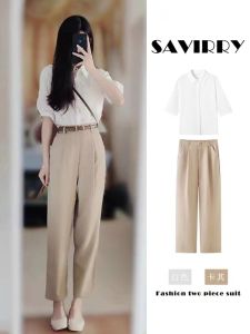 Fashionable Professional Workwear Two-Piece Set Summer Collection Elegant Interview Outfit Slim Fit Short Sleeve Button-Up