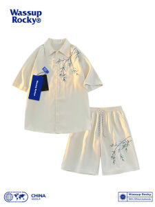 Wassup Rocky New Chinese Style Embroidered Shirt Shorts Set Summer Casual Short Sleeve Two Piece Set Loose Fit Youth Fashion