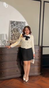 Áo khoác tweed cài nơ phối cổ và tay BIGSIZE (55kg đến 95kg) - 23SAK09 - [BUstu Bigsize]