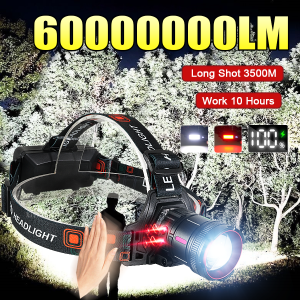 60000000LM LED Sensor Headlight Super Bright 3500M Headlamp Most Powerful Head Flashlight Waterproof Outdoor Fishing Lantern