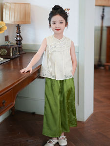 Girls Summer Hanfu Set Short Sleeve Two-Piece Traditional Chinese Style Childrens Clothing New 2025 Trend Female Toddler Outfit