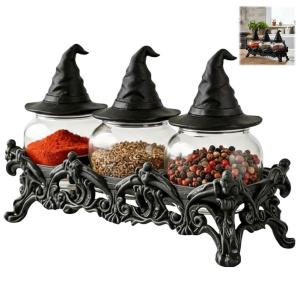 Handcrafted Witchy Hat Apothecary Spice Jars Clear Seasoning Jars 3pcs Frog Spice Jar Set Spice Containers For Salt Pepper