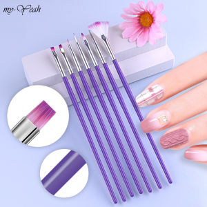 แปรงทาเล็บอะคริลิคเจลส่วนขยายขนาด7ชิ้น/เซ็ต พาร์เทคนิคจุดไลน์ดอกไม้แกะสลัก