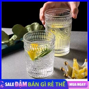 Bộ Cốc Thủy Tinh / Ly Thủy Tinh Họa Tiết Hoa Mặt Trời 300ML Chịu Nhiệt Phong Cách Bắc Âu Sang Trọng Loại Dày ( Không Viền Vàng ) - Ly Pha Cafe Sinh TốSodaNước Ép