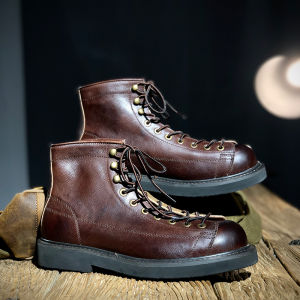 Mens Workwear Martin Boots Short Face High Top Leather Shoes Retro Trend British Style Rubber Outsole round Toe Booties