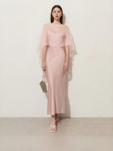 D-PLAY | French Style Satin Summer Dress with Camisole and Shawl