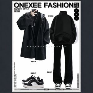 Casual Mens Fashion Set Autumn Winter Cool Handsome Trendy Mens Clothing Long Sleeve Long Pants Outerwear Jacket Combo