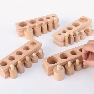 Set of 4pcs Knobbed Cylinder Blocks Kids Montessori Educational Toys / wooden socket/ Knobbed block/Early Math Learning