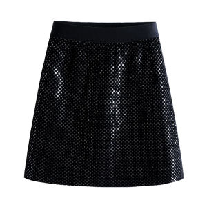 Shiny Sequin Embroidery A-Line Mini Skirt Womens Fashionable Versatile High Waist Short Skirt Green Color New Autumn Arrival
