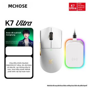 MCHOSE | Chuột Chơi Game Không Dây MCHOSE K7 V2 Ultra+ 50000DPI Tốc Độ Phản Hồi 8K Ba Chế Độ Kết Nối Có Đế Sạc Từ Tính RGB Dành Cho Game Thủ PC - Cảm Biến PAW3955 TI