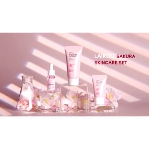 LAIKOU Japan Sakura 4pcs Travel Kit SPF50 Skincare Set Foam Cleanser Moisturizing Toner Brightening Moisturizer