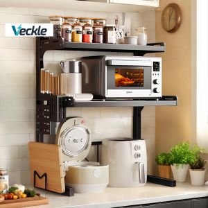 Veckle 🔥🔥【Adjustable width】Microwave Oven Rack Kitchen Organizer Storage Rack Shelves Space Saver Kitchen Rack